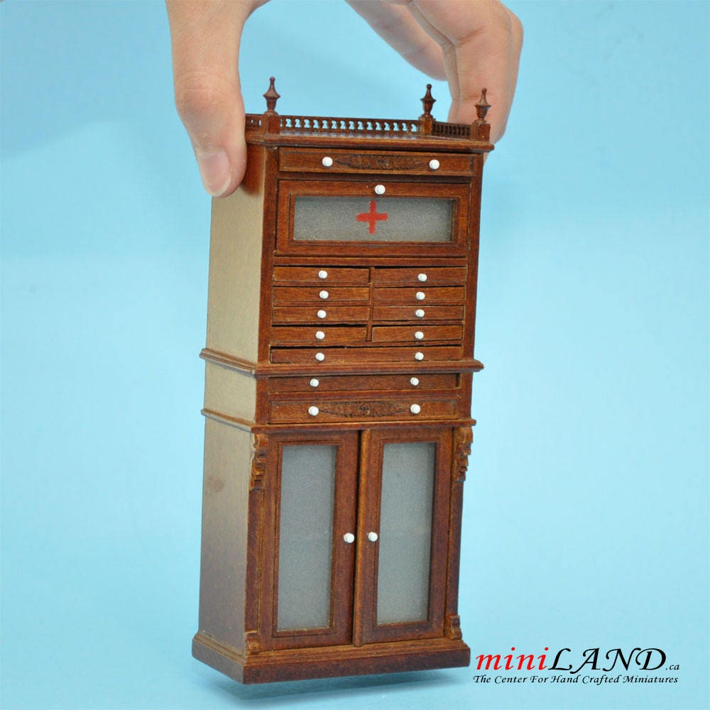 Medical doctor dentist cabinet Fine Quality walnut shelves dollhouse miniature 1:12 scale Y3315 WN