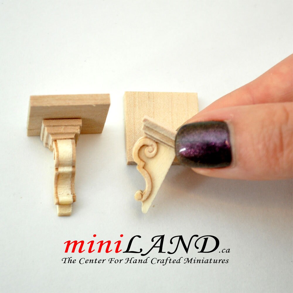 Carved wooden corbels brackets with small shelves 2pcs dollhouse miniatures DIY for 1:12 dollhouse miniatures Handcrafted V004