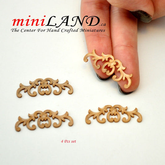 Holz geschnitzte kleine Blumen Onlay Applikation unbemalt 4 Stück für 1:12 Puppenhausminiaturen Handarbeit V008