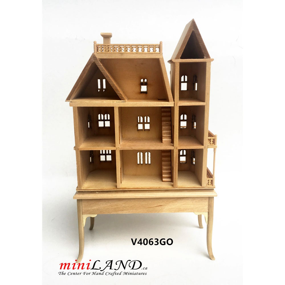 Queen Anne style Dollhouse for 1/12 dollhouse with table unfinished 1:144 miniature house for 1/12 rooms back opening
