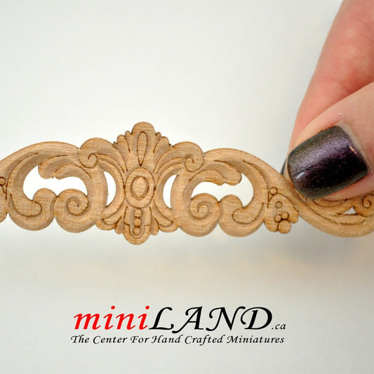 Wood Carved Long Onlay Applique Unpainted 1pc for 1:12 dollhouse miniatures Handcrafted V001