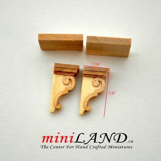 Carved wooden corbels brackets with small shelves 2pcs dollhouse miniatures DIY for 1:12 dollhouse miniatures Handcrafted V004