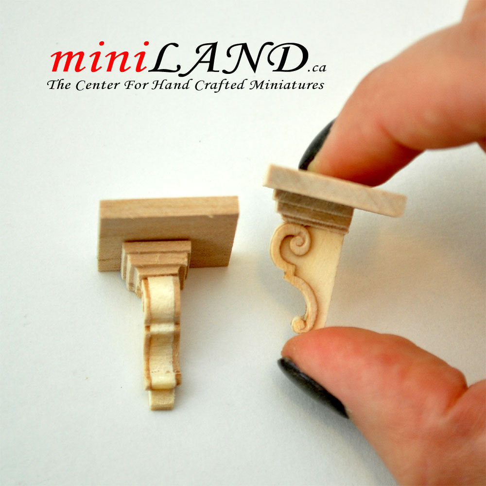 Carved wooden corbels brackets with small shelves 2pcs dollhouse miniatures DIY for 1:12 dollhouse miniatures Handcrafted V004