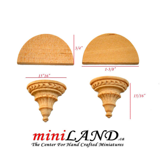 Geschnitzte Holzkonsolen mit runden Regalen 2 Stück Puppenhausminiaturen DIY für 1:12 Puppenhausminiaturen Handgefertigt V005