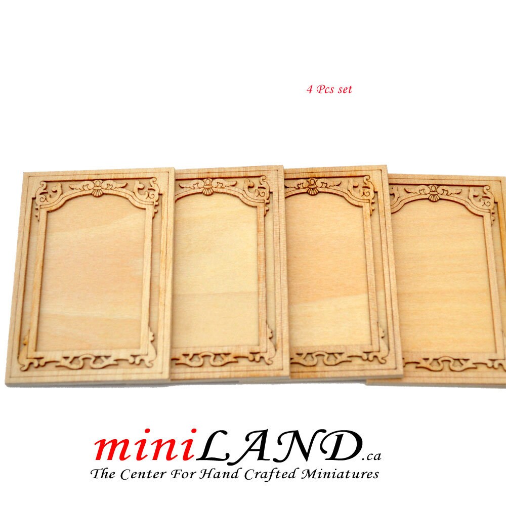 Carved wooden wainscoting panels 4pcs DIY unfinished for 1:12 dollhouse miniatures Handcrafted V007