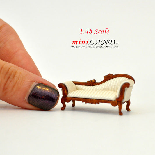 1:48 1/4" quarter scale chaise lounge sofa WHITE Top quality walnut for dollhouse miniature Q2777WN-C