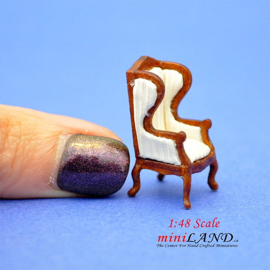 1:48 1/4" quarter scale Winged Arm Chair walnut-white for dollhouse miniature living room top quality Q1787 WN