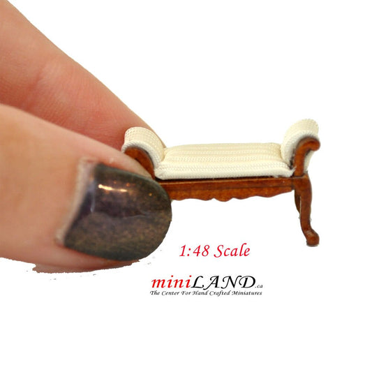 1:48 1/4" quarter scale chaise lounge bench white Top quality walnut for dollhouse miniature living room bedroom