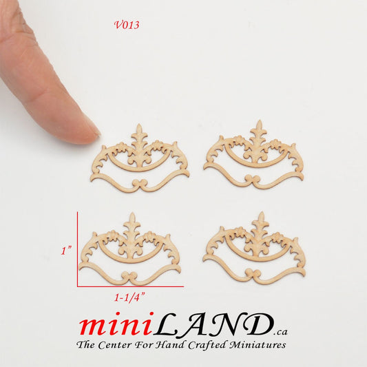 Wood Carved small flowers Onlay Applique Unpainted 4pc for 1:12 dollhouse miniatures Handcrafted V013