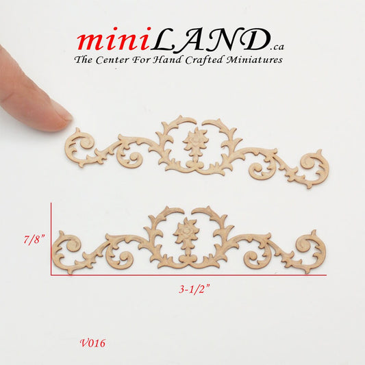 Wood Carved medium flowers Onlay Applique Unpainted 2pc unfinished for 1:12 dollhouse miniatures Handcrafted V016