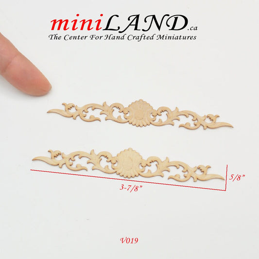 Wood Carved medium flowers Onlay Applique Unpainted 2pc unfinished for 1:12 dollhouse miniatures Handcrafted V019