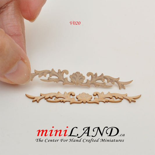 Wood Carved small flowers Onlay Applique Unpainted 2pc unfinished for 1:12 dollhouse miniatures Handcrafted V020