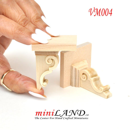 Large Carved wooden corbels brackets with small shelves 2pcs for 1:6 or 1/4 dollhouse miniatures DIY VM004UF wall panel