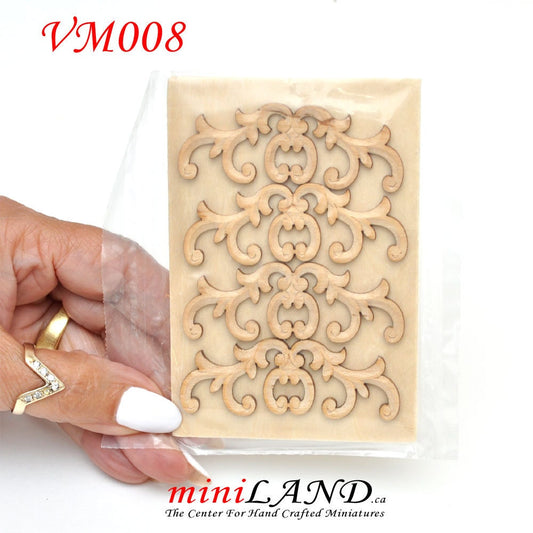 Large Wood Carved flowers Onlay Applique Unpainted 4pc for 1:6 1/6 or 1/4 dollhouse miniatures VM008UF wall panel
