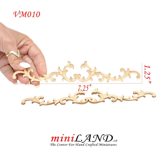 Große Holz geschnitzte Blumen Onlay Applikation unbemalt 2Stk für 1:6 1/6 oder 1/4 Puppenhausminiaturen VM010UF Wandplatte