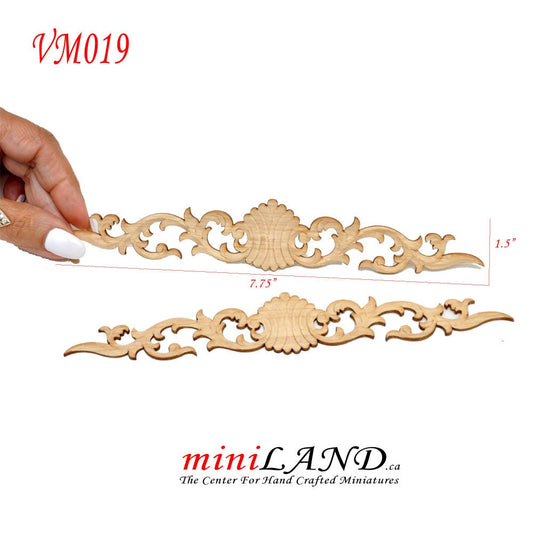 Große Holz geschnitzte Blumen Onlay Applikation unbemalt 2Stk für 1:6 1/6 oder 1/4 Puppenhausminiaturen VM019UF Wandpaneelrahmen