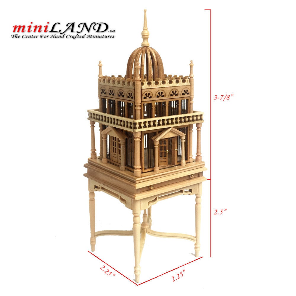 A magnificent wooden colonial bird cage for 1:12 dollhouse miniature OAK birdcage