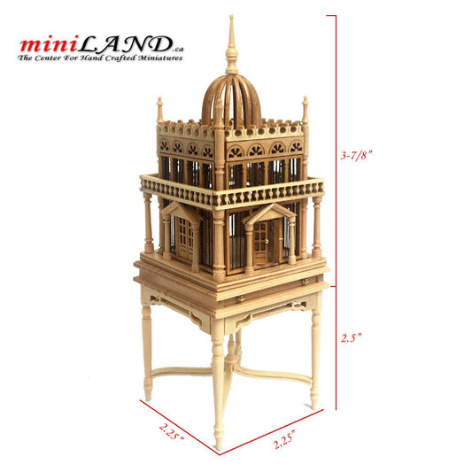 Une magnifique cage à oiseaux coloniale en bois pour maison de poupée miniature 1:12 cage à oiseaux en chêne