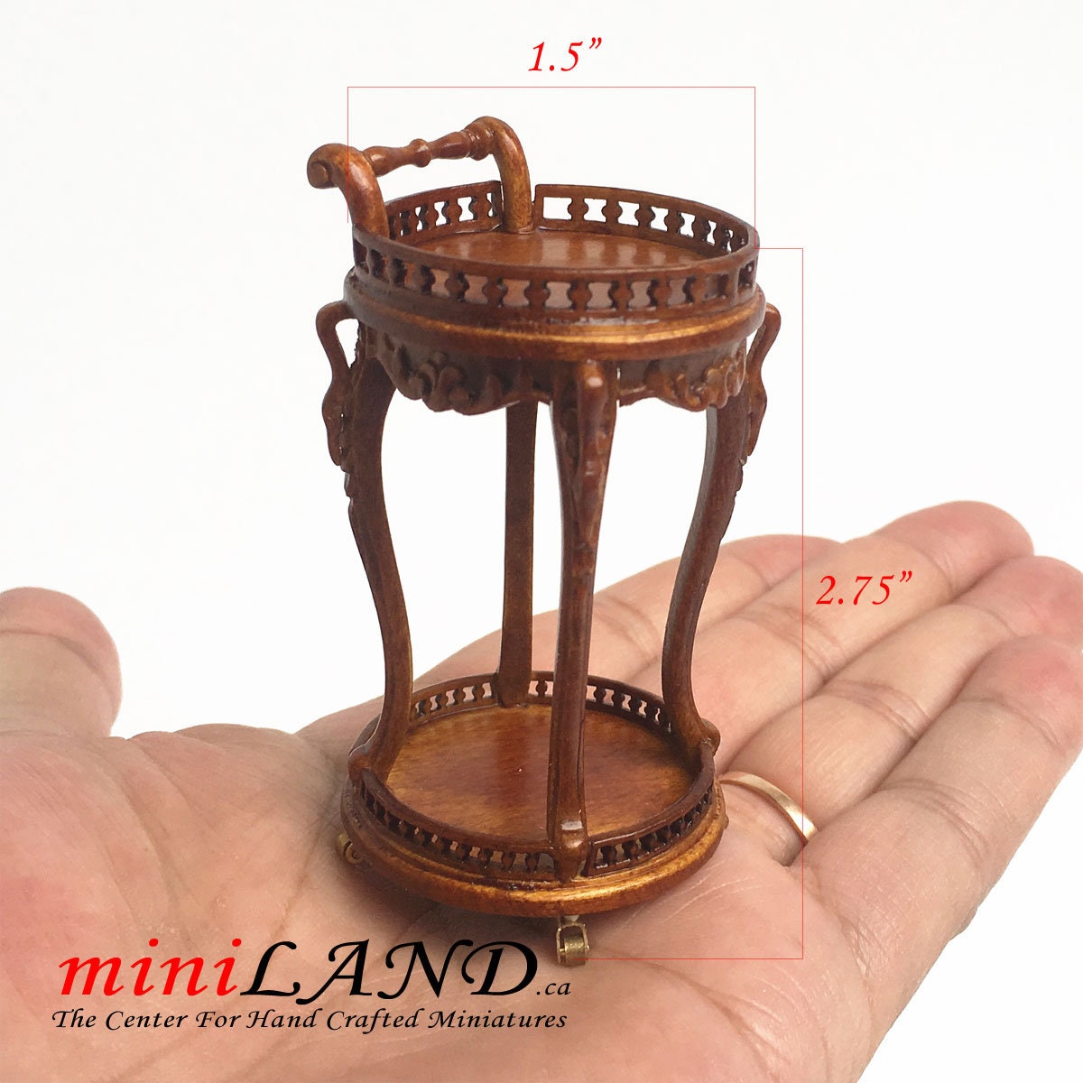 Tea Trolley Cart Quality Liquor service walnut or mahogany for dollhouse miniature 1:12 handcrafted