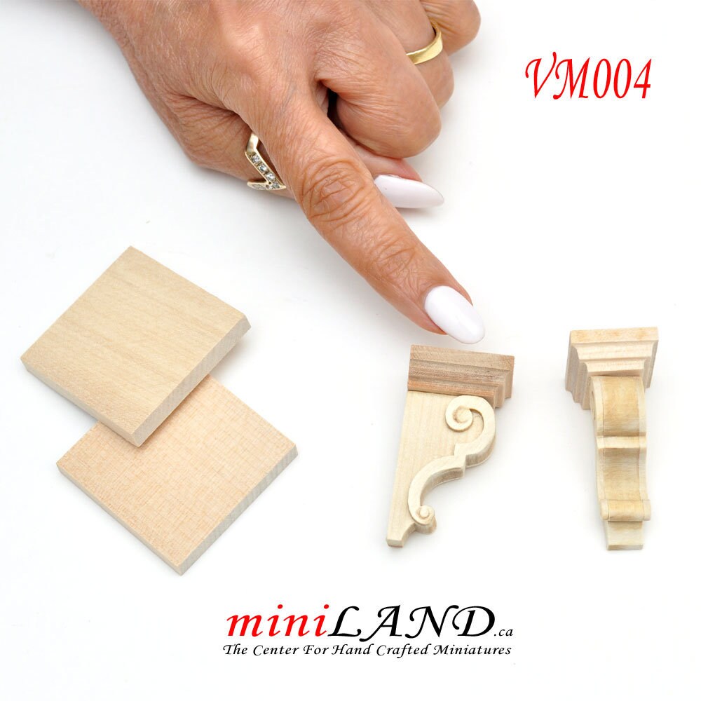 Large Carved wooden corbels brackets with small shelves 2pcs for 1:6 or 1/4 dollhouse miniatures DIY VM004UF wall panel