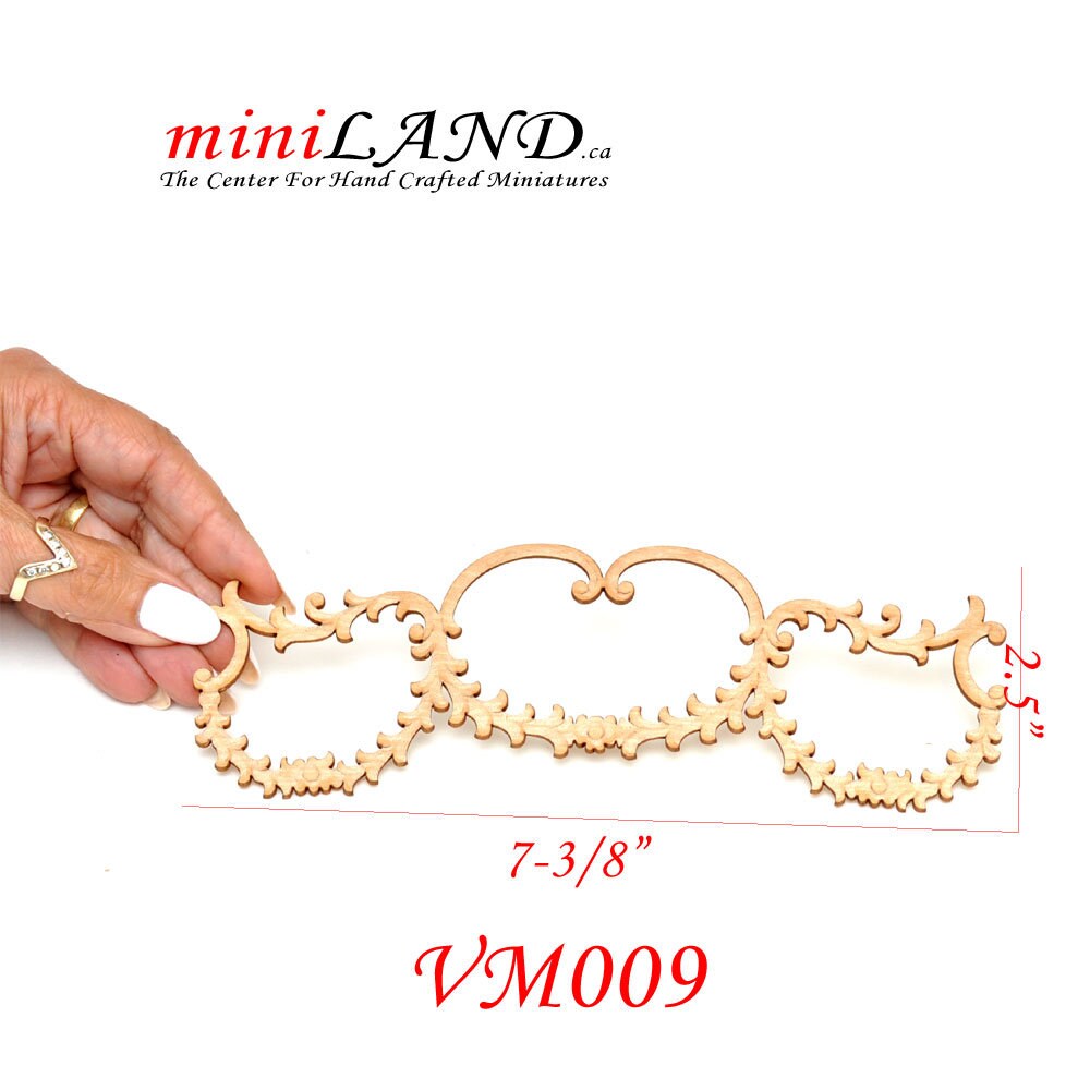 Large Wood Carved flower Onlay Applique Unpainted 1pc for 1:6 or 1/6 1/4 dollhouse miniatures VM009UF wall panel