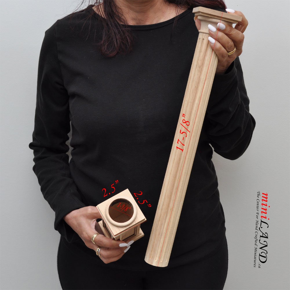 Large Round column 8"-21" telescopic, wood 1:6 dollhouse miniature unfinished DIY VM4052UF for 12"H Doll furniture wall panel