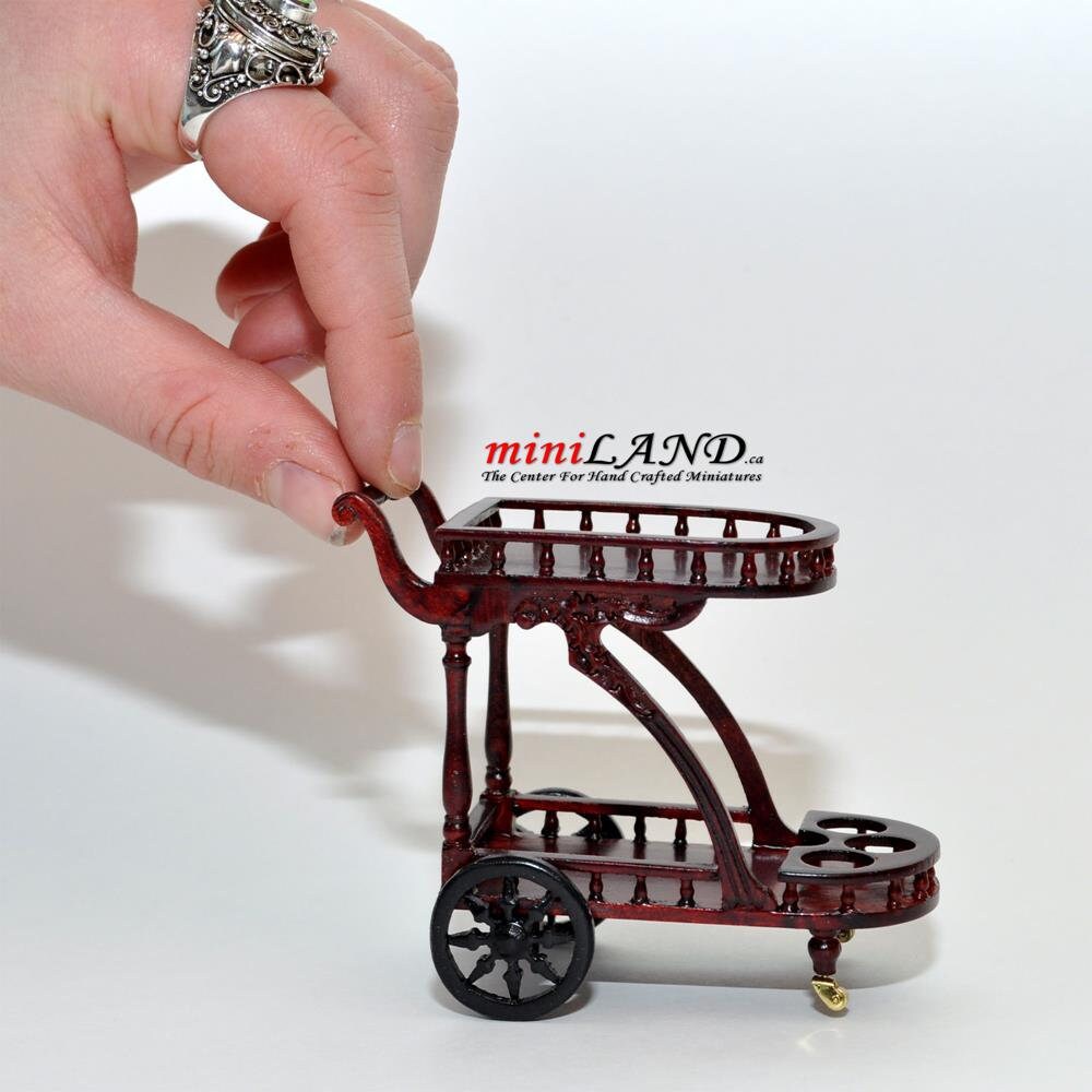 Tea cart Trolley Quality Liquor service wood handmade for dollhouse miniature 1:12 handcrafted Y9511