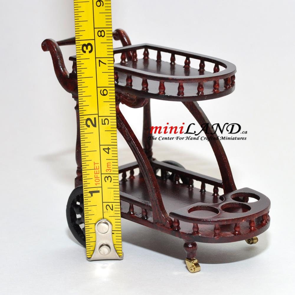 Tea cart Trolley Quality Liquor service wood handmade for dollhouse miniature 1:12 handcrafted Y9511