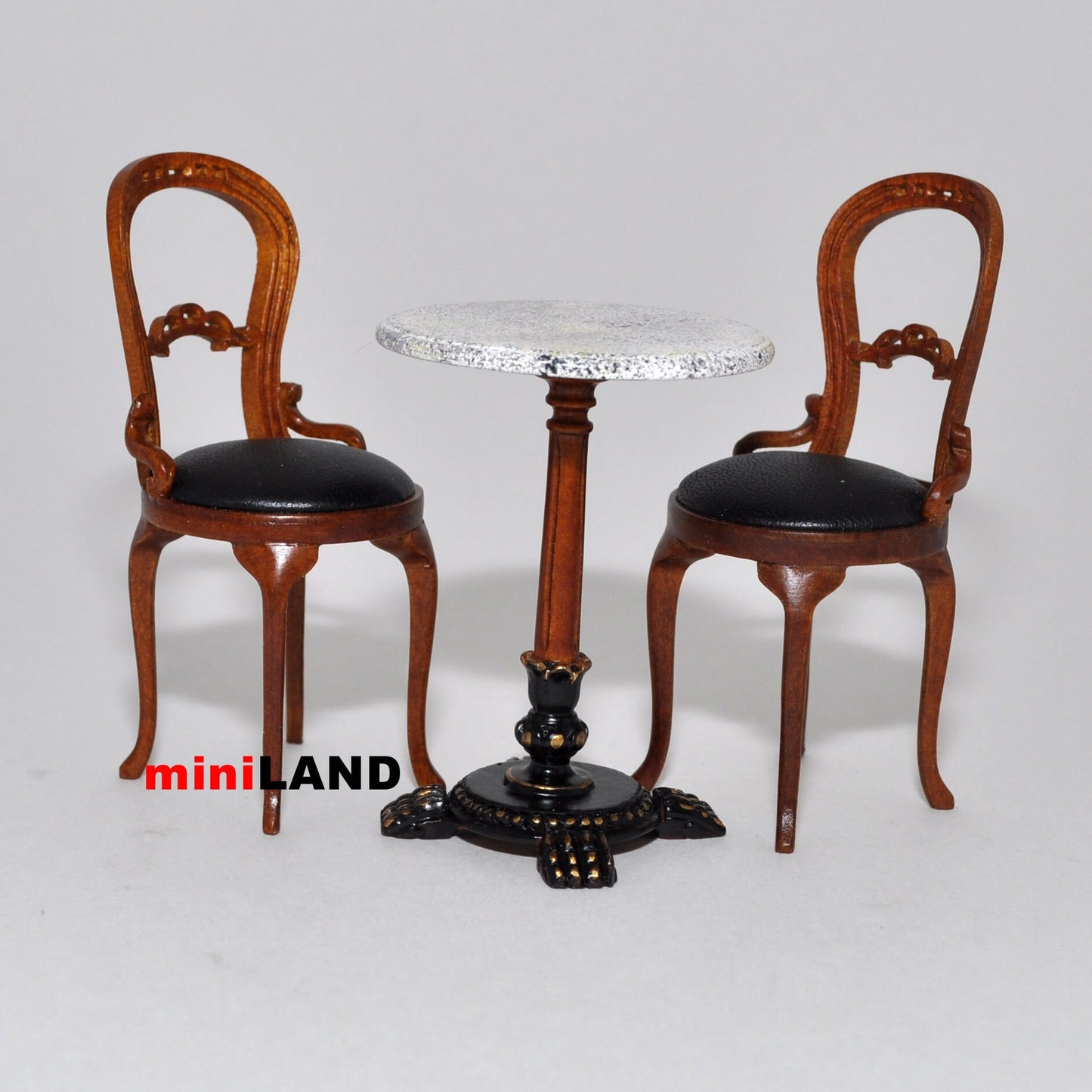 Bistro table and 2 Chairs set Quality coffee shop restaurant dollhouse miniature 1:12 scale Walnut