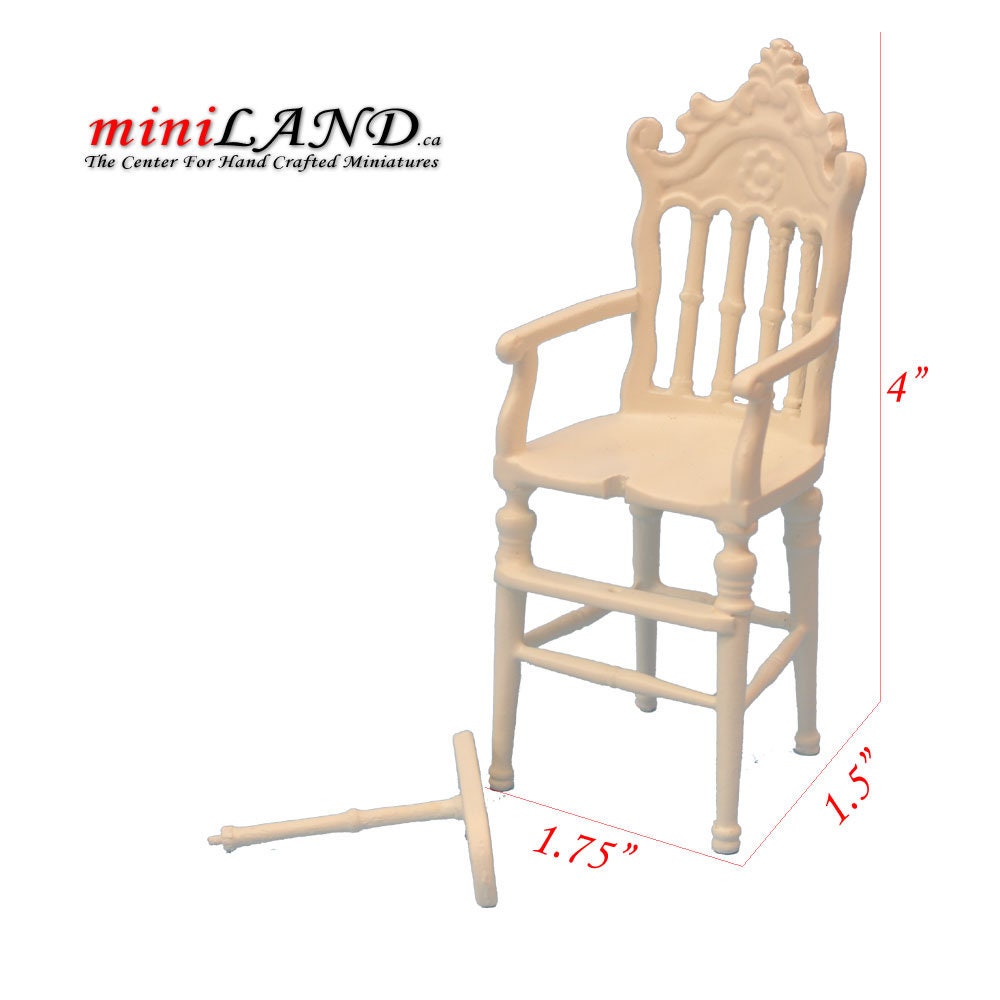 High chair white 1:12 quality dollhouse miniature wooden nursery room