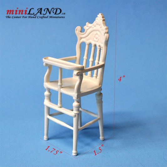 Hochstuhl weiß 1:12 hochwertige Puppenhaus Miniatur Holz Kinderzimmer