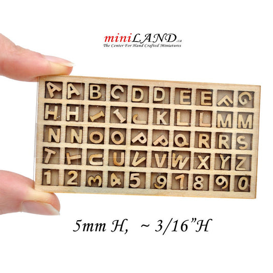 Carved Craft wooden laser cut miniature 50pcs letters and numbers  5mmH (~3/16"H)  DIY  V022/5 Hobby