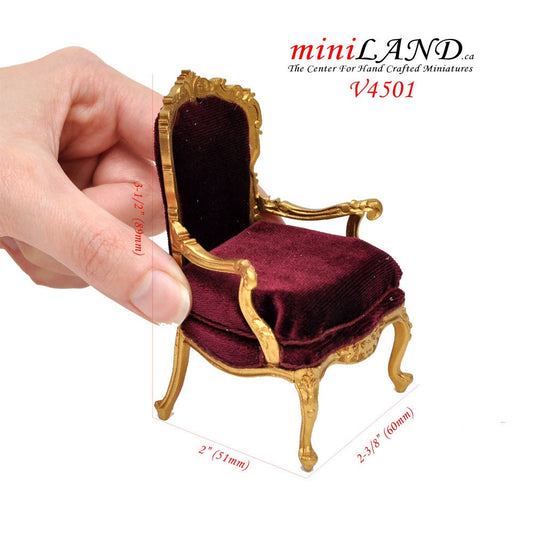 Viktorianischer goldener Sessel für Puppenhausminiatur im Maßstab 1:12, Wohnzimmerstuhl Y4501 VR-G