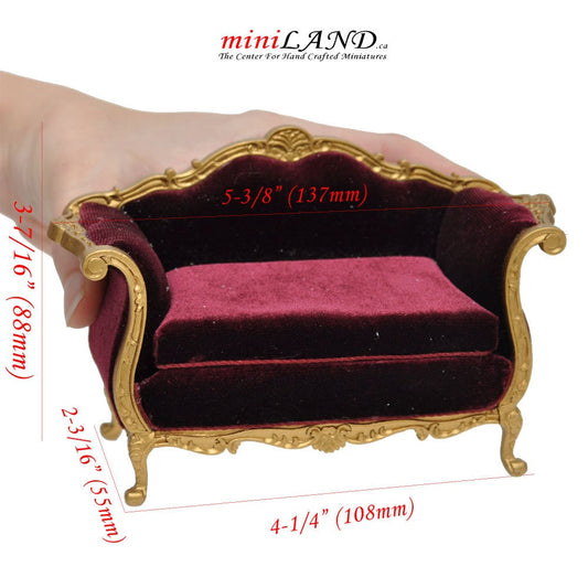Canapé victorien doré pour salon miniature de maison de poupée à l'échelle 1:12 Y4500 VR-G