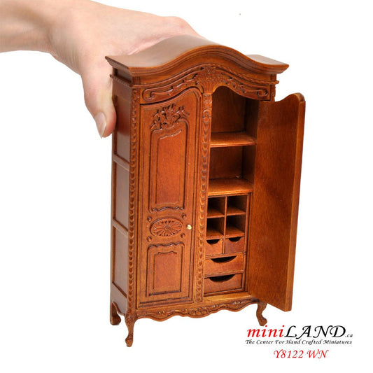 Armoire victorienne en noyer, en bois, faite à la main, excellente qualité pour maison de poupée miniature 1:12 Y8122WN