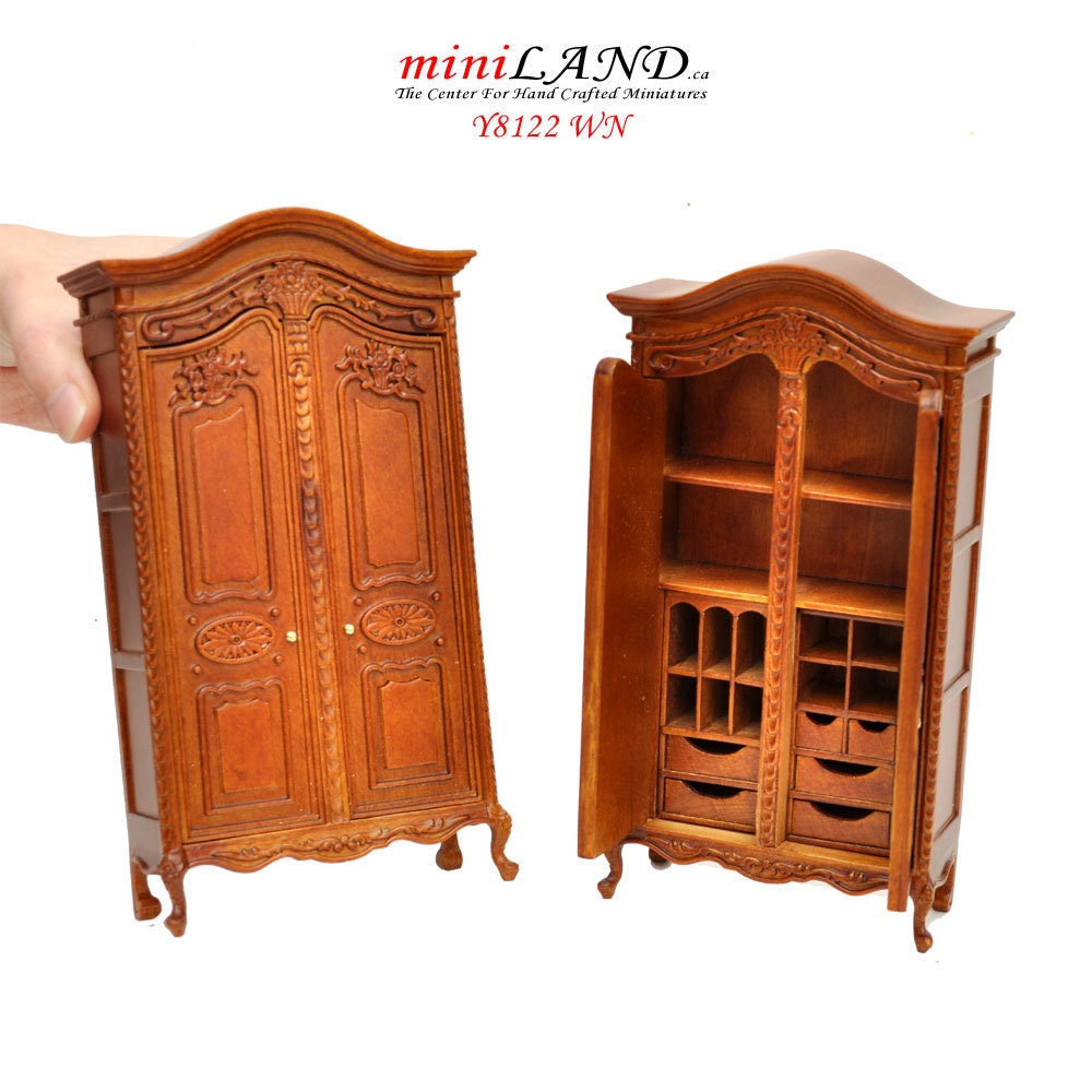 Victorian walnut Wardrobe closet wood Handmade Excellent quality for 1:12 dollhouse miniature Y8122WN