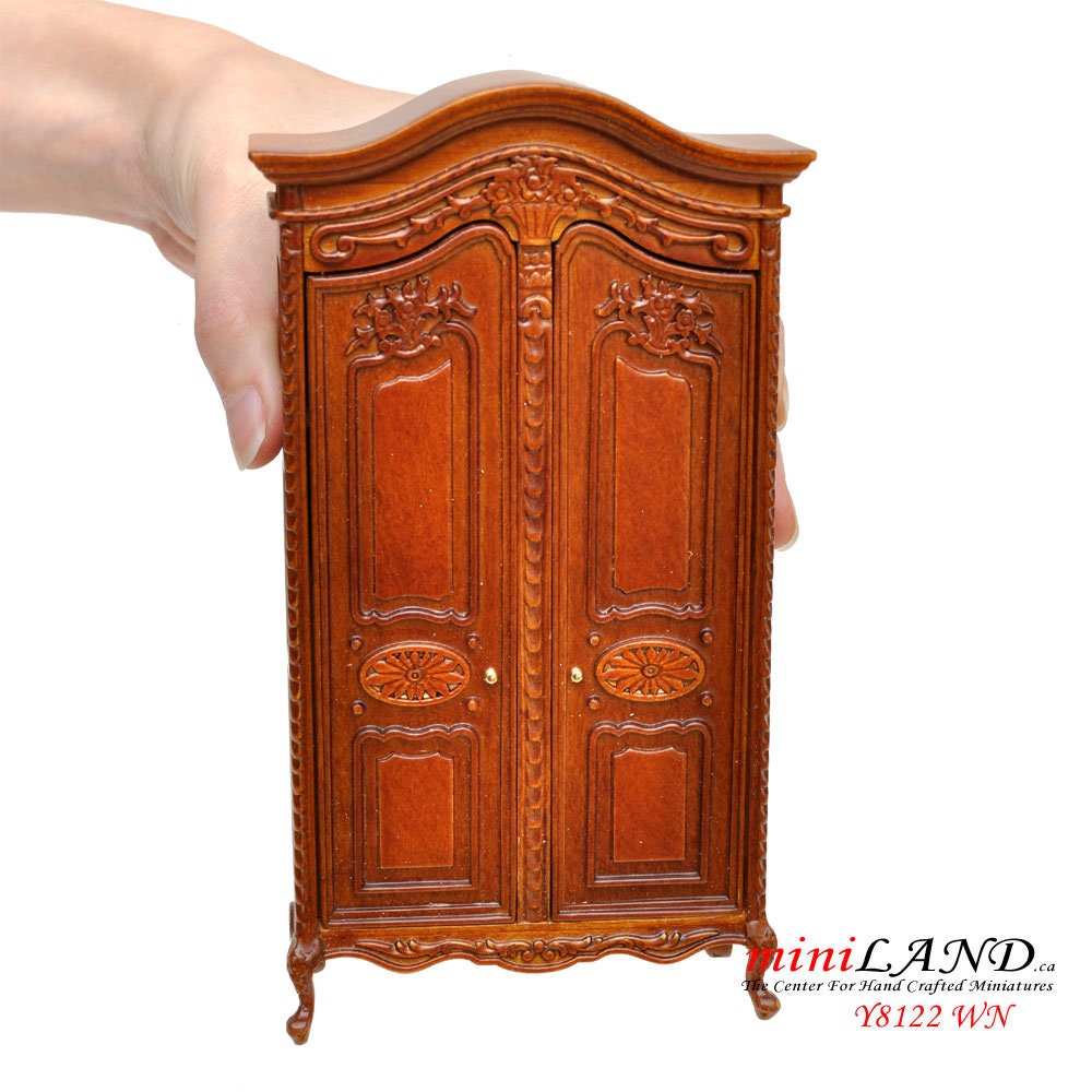 Victorian walnut Wardrobe closet wood Handmade Excellent quality for 1:12 dollhouse miniature Y8122WN