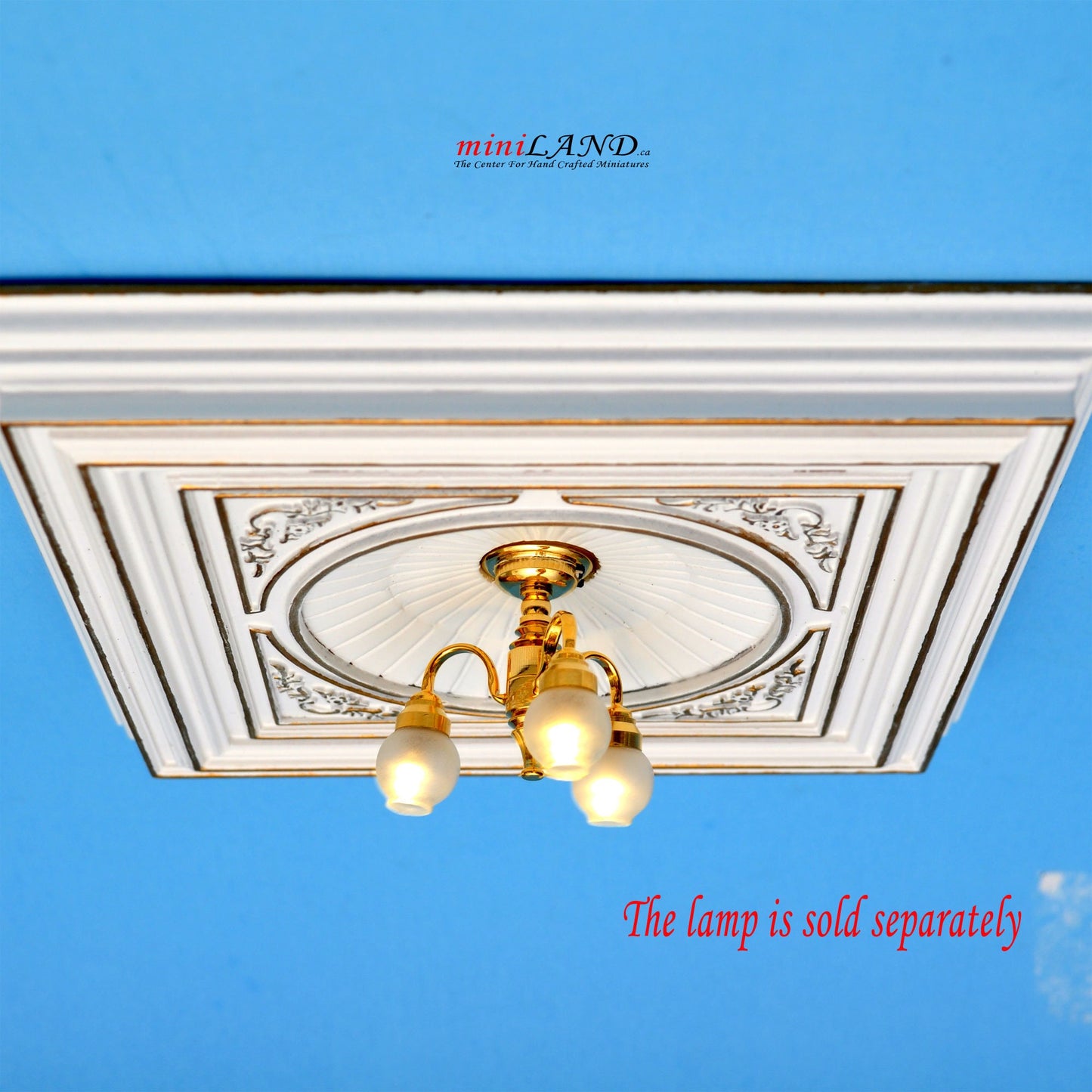White Dome with frame 6.75"x6.75" Royal ceiling panel dollhouse miniature 1:12 ceiling medallion wood decoration