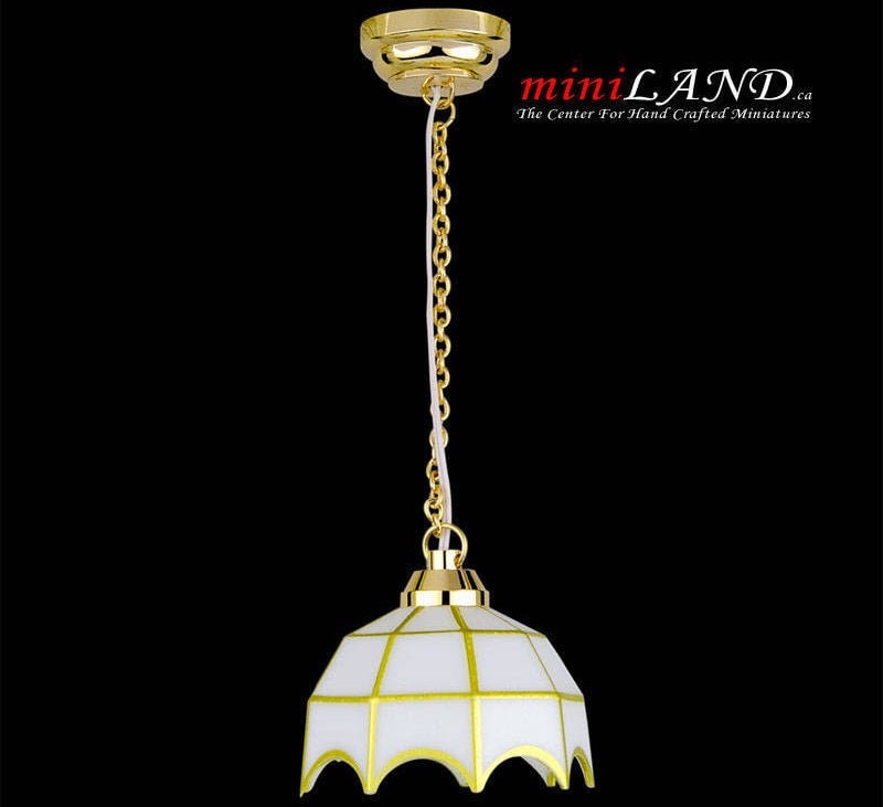 White Tiffany hanging lamp LED Super bright with On/off switch for Dollhouse miniature 1:12 scale