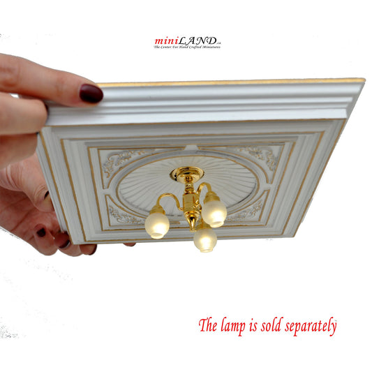 White Dome with frame 6.75"x6.75" Royal ceiling panel dollhouse miniature 1:12 ceiling medallion wood decoration