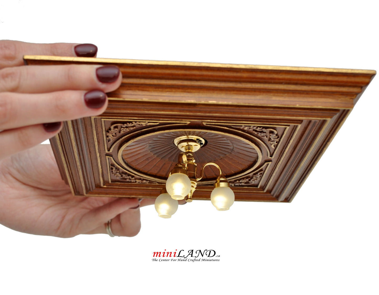 Walnut Dome with frame 6.75"x6.75" Royal ceiling panel dollhouse miniature 1:12 ceiling medallion wood decoration