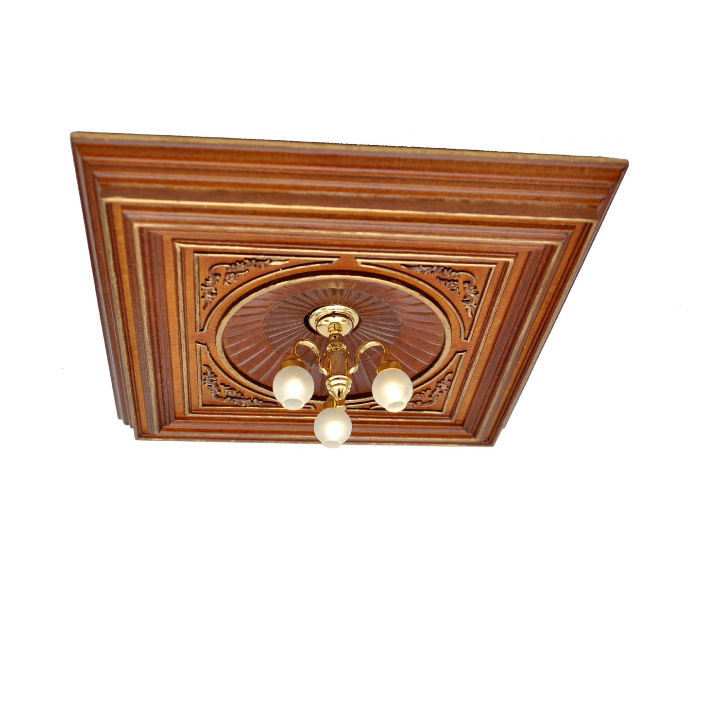 Walnut Dome with frame 6.75"x6.75" Royal ceiling panel dollhouse miniature 1:12 ceiling medallion wood decoration