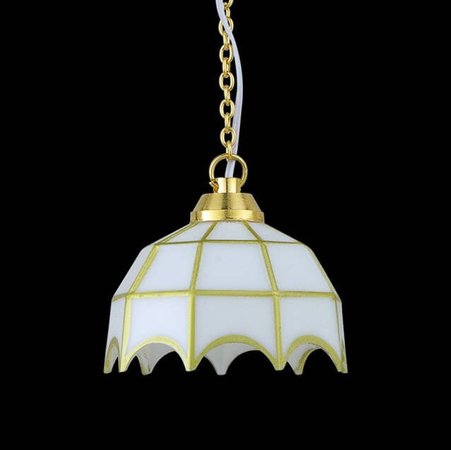 White Tiffany hanging lamp LED Super bright with On/off switch for Dollhouse miniature 1:12 scale