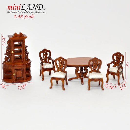 1:48 1/4" quarter scale Victorian dining room set 6pcs Top quality WALNUT white dollhouse miniature Q3220SET-NWN
