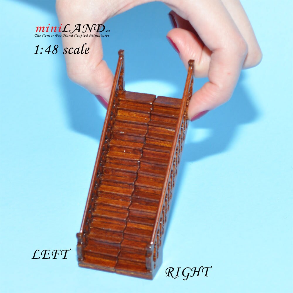 1:48 1/4" quarter scale Left staircase Top quality walnut dollhouse miniature Q9514L
