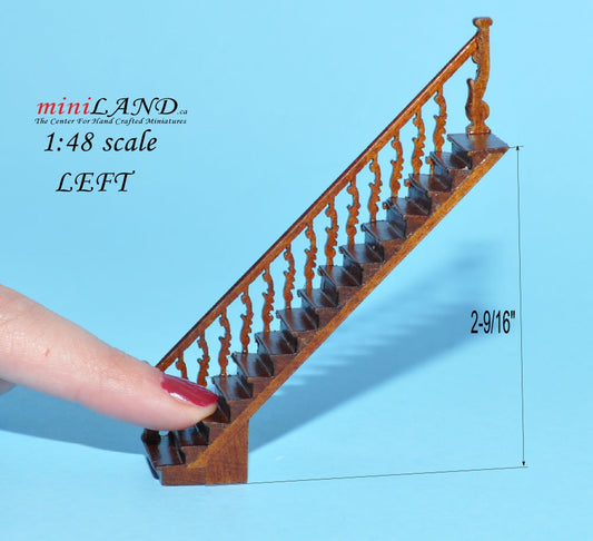 1:48 1/4" quarter scale Right staircase Top quality walnut dollhouse miniature Q9514R