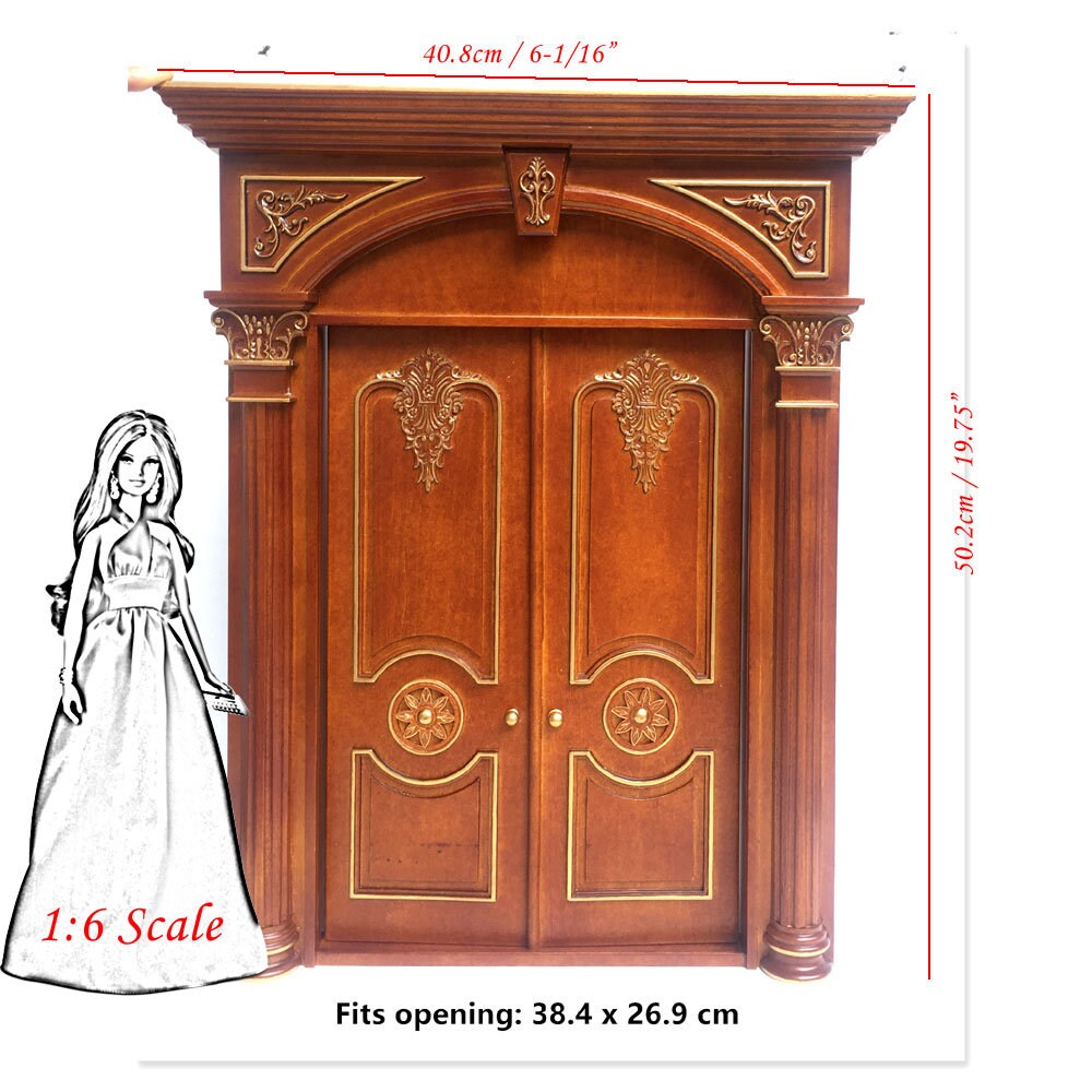 1:6 Scale walnut Fancy craved Victorian Double door for Fashion dolls size dollhouse miniature Handcrafted Limited Edition