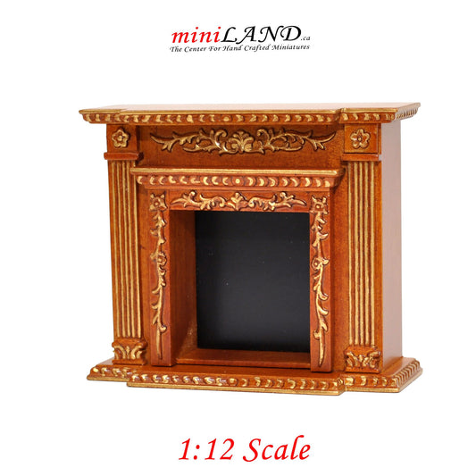 Cheminée victorienne de qualité supérieure pour maison de poupée miniature 1:12 en bois de noyer/doré fabriqué à la main Y9512WN