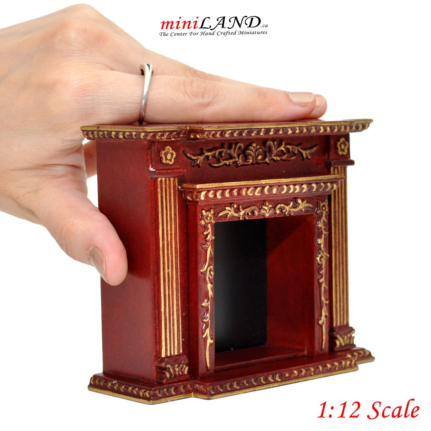 Cheminée victorienne de qualité supérieure pour maison de poupée miniature 1:12 couleur acajou/bois artisanal doré Y9512MHG