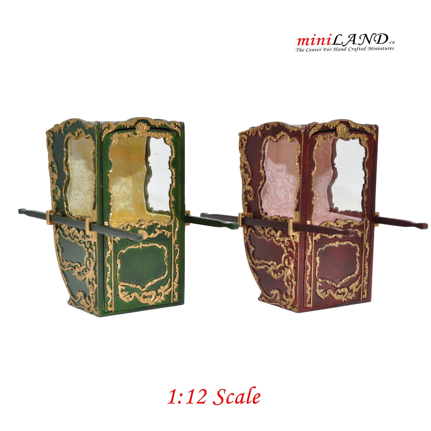 Mini Handcrafted Italian Sedan Chair (Litter) 19th Century style for 1:12 dollhouse miniatures Mahogany color
